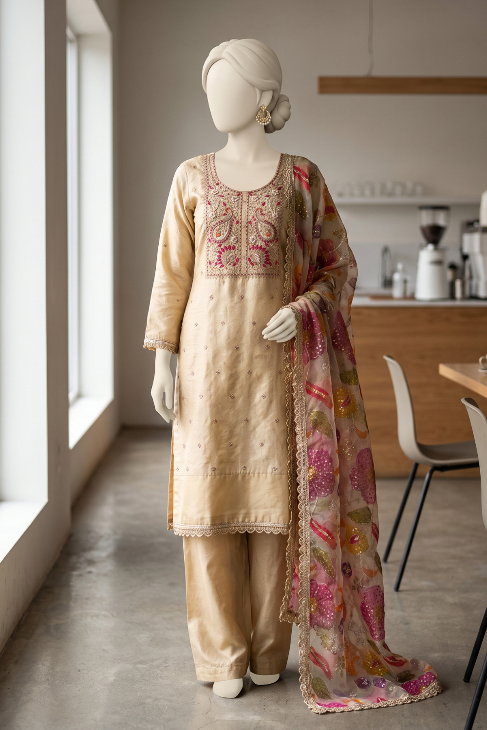 Self-Booti Jacquard with Brush print Dupatta (UNSTITCHED)