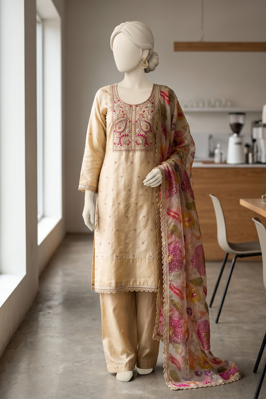 Self-Booti Jacquard with Brush print Dupatta (UNSTITCHED)