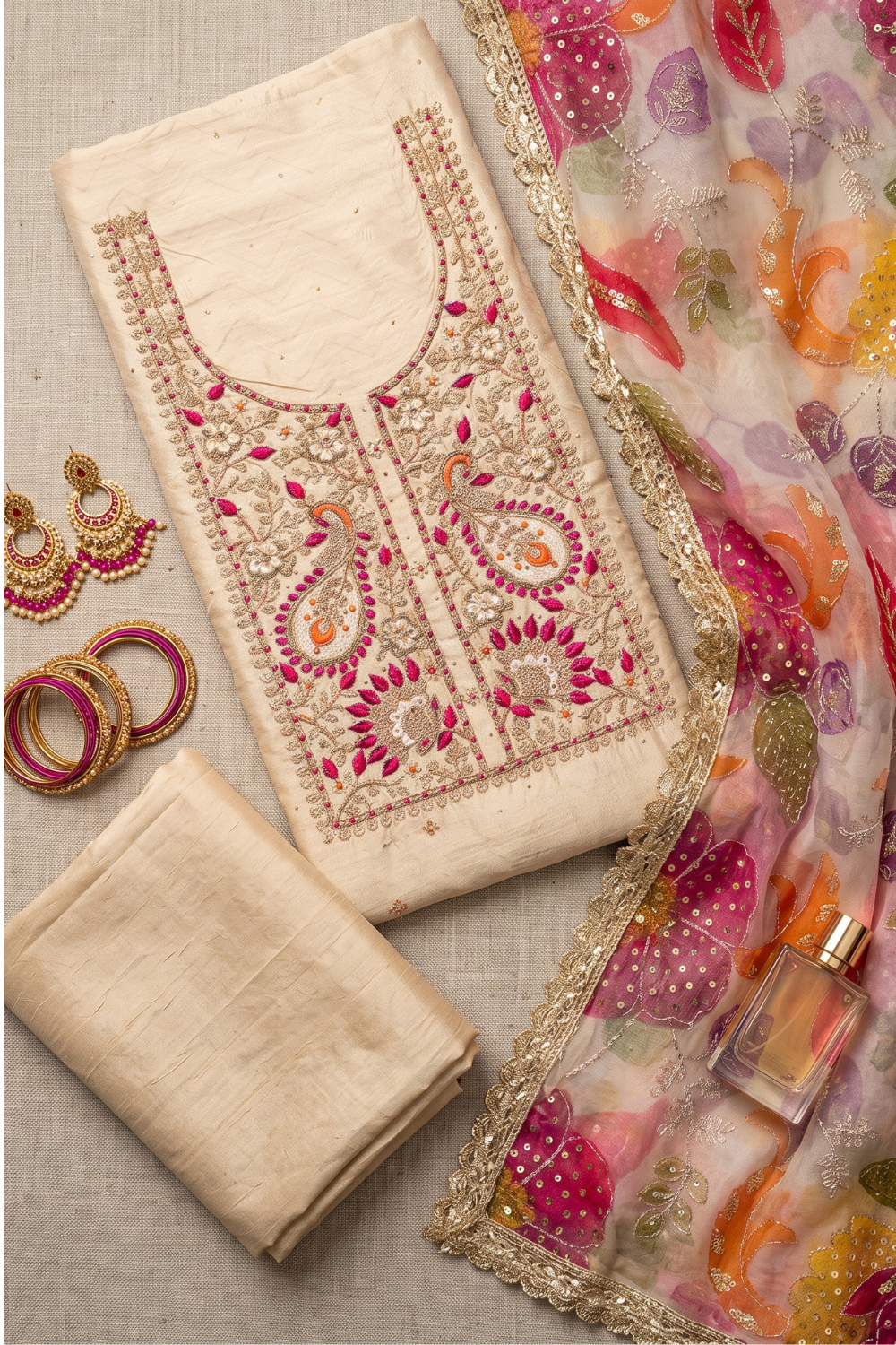 Self-Booti Jacquard with Brush print Dupatta (UNSTITCHED)