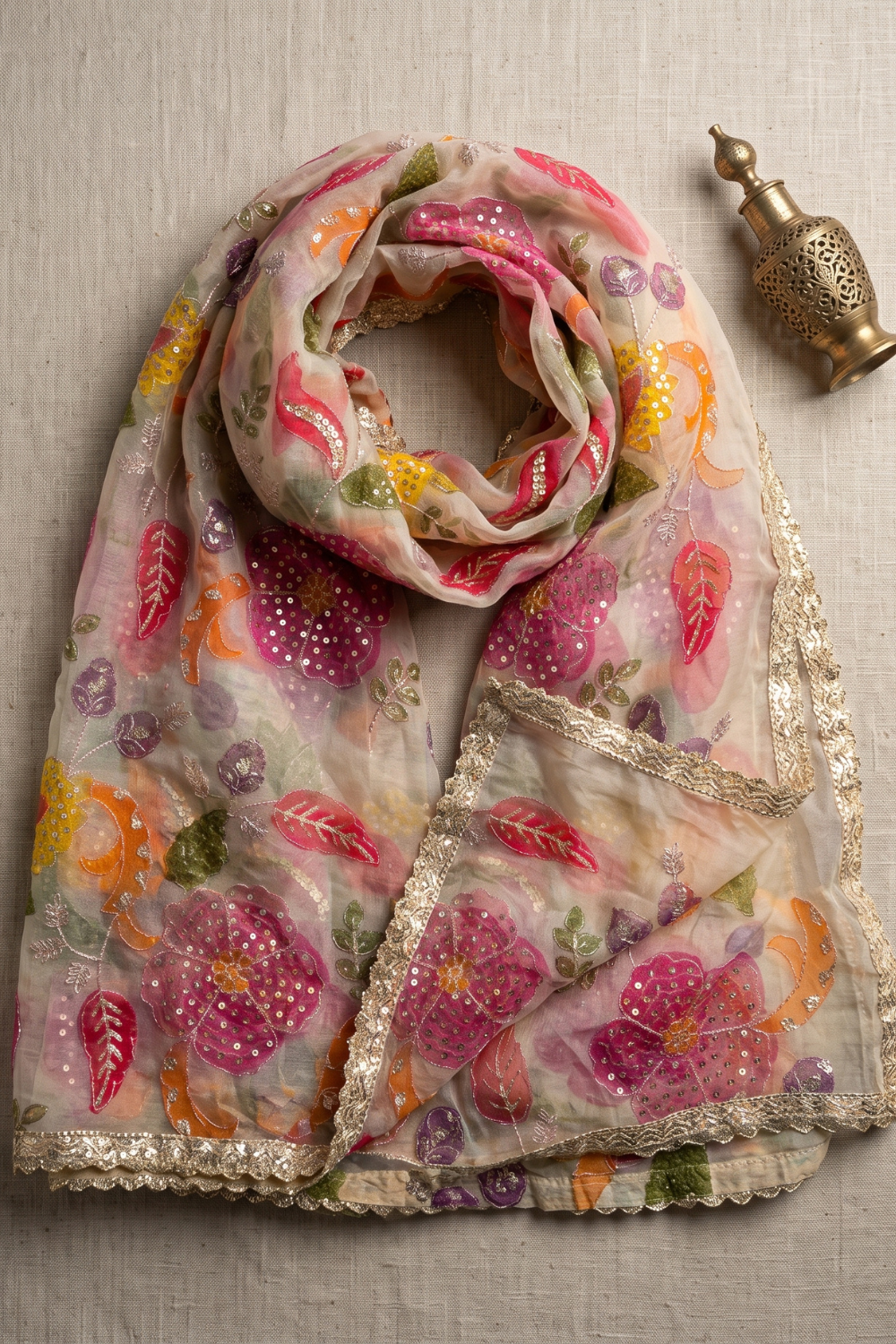 Self-Booti Jacquard with Brush print Dupatta (UNSTITCHED)
