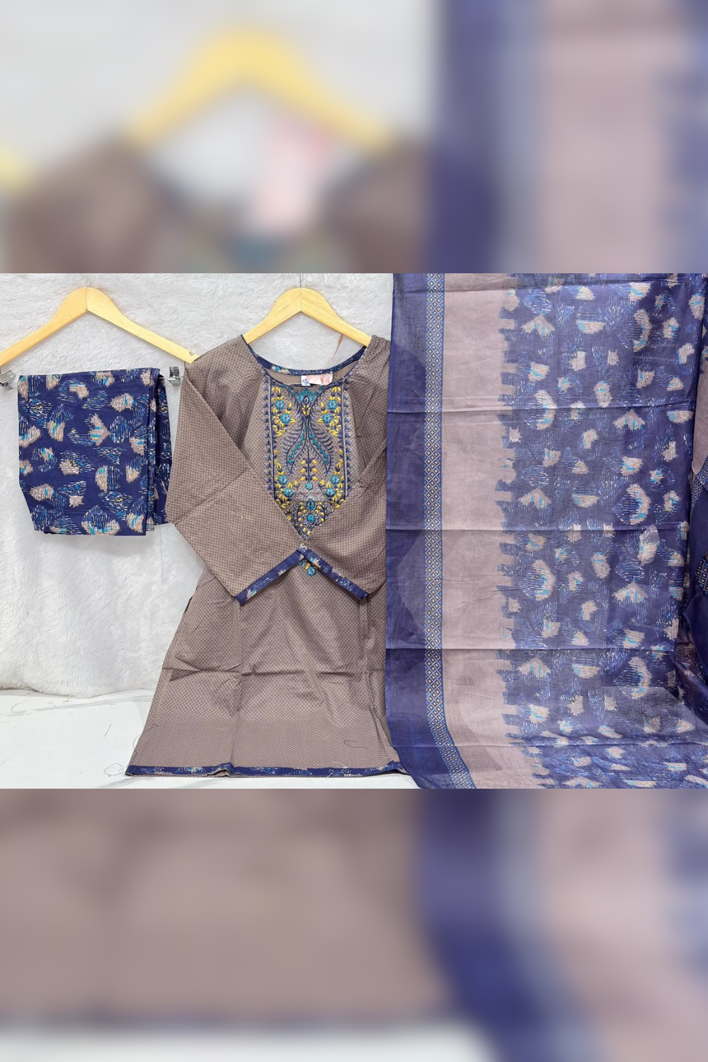 Readymade Neck Embroidered Cotton Suits
