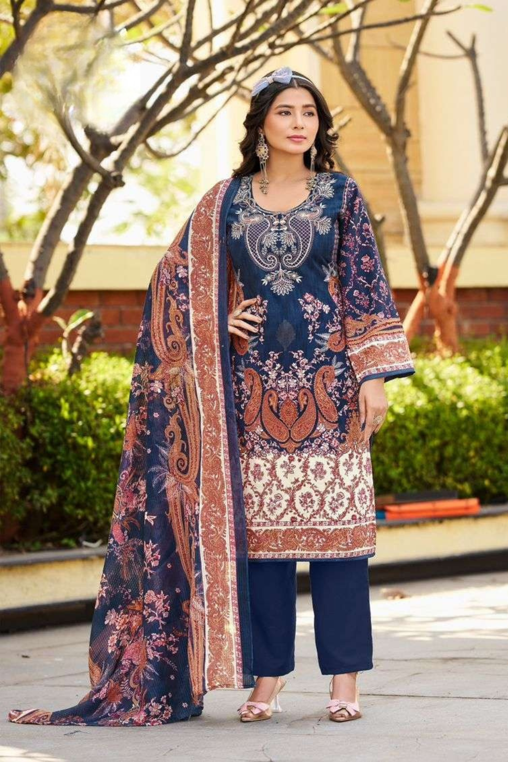 Readymade Neck Embroidered Rayon Cotton Suits