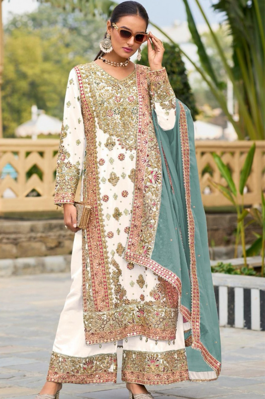 Ragga Chiffon Kalamkari Work Palazzo Suits