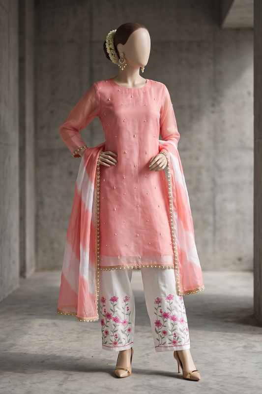 Organza with Embroidered Hem (UNSTITCHED)