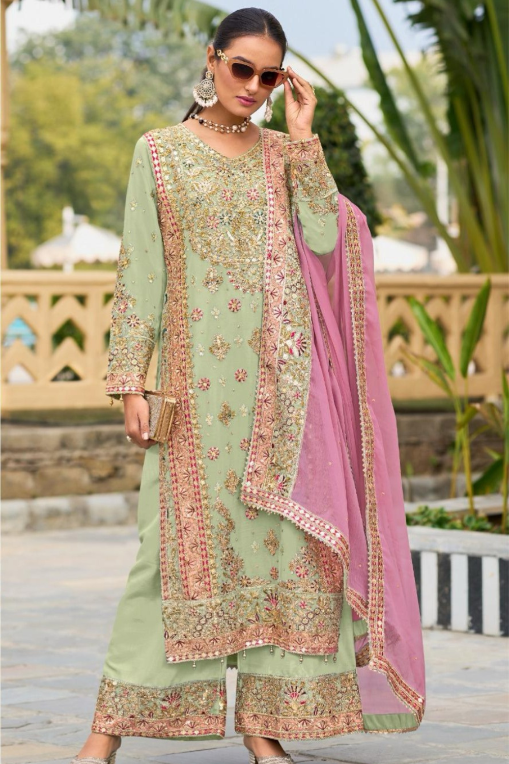 Ragga chiffon kalamkari work Palazzo suits