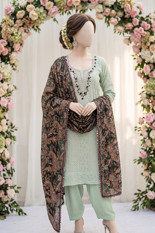 Chikankari with Brasso Dupatta (UNSTITCHED)