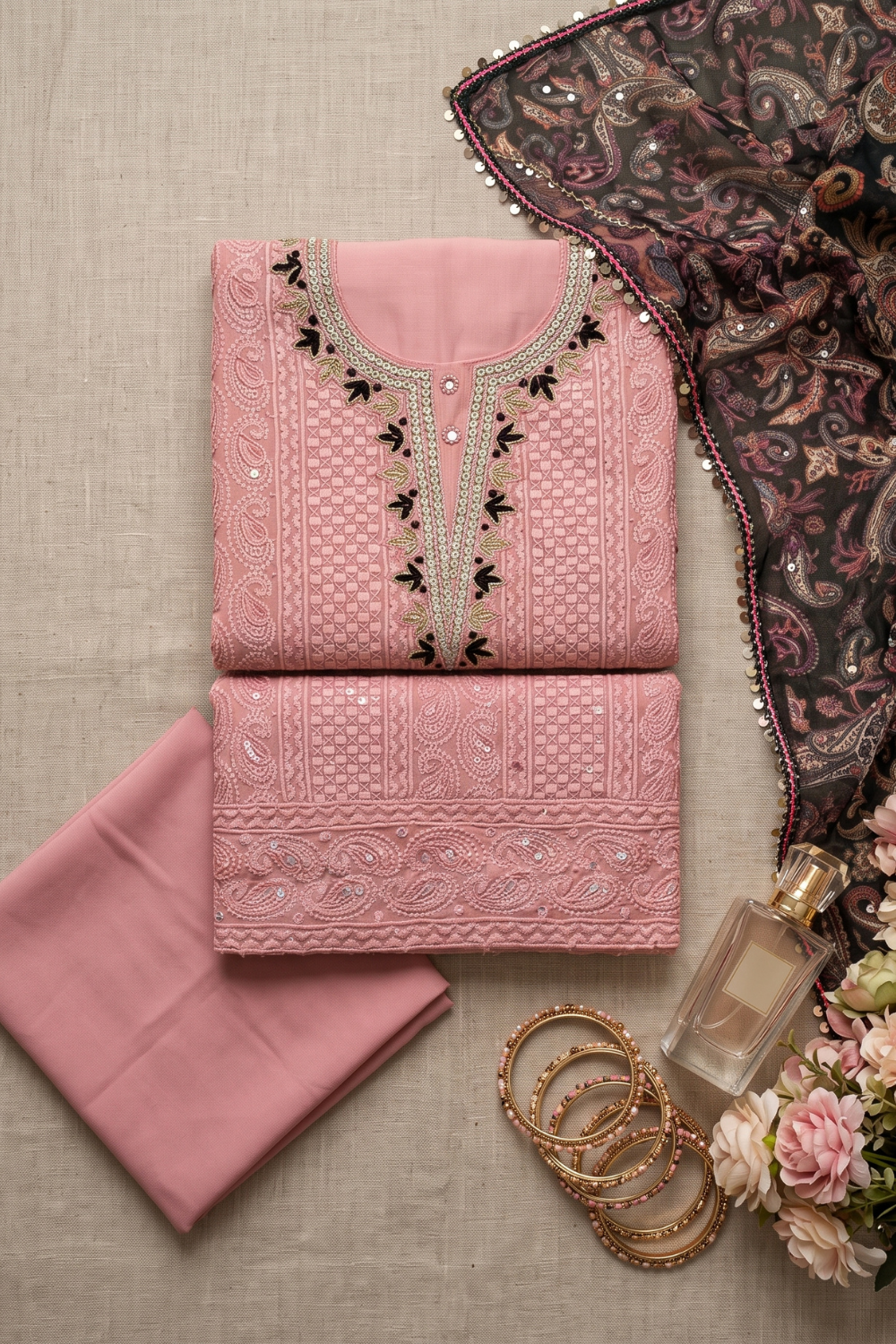 Chikankari with Brasso Dupatta (UNSTITCHED)