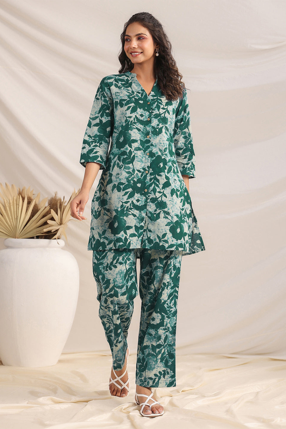 Pure Cotton Floral Printed A-line Co-ord Set