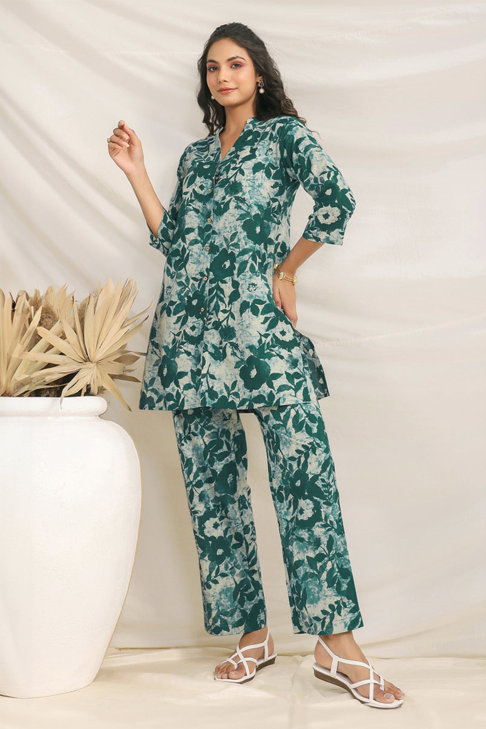 Pure Cotton Floral Printed A-line Co-ord Set