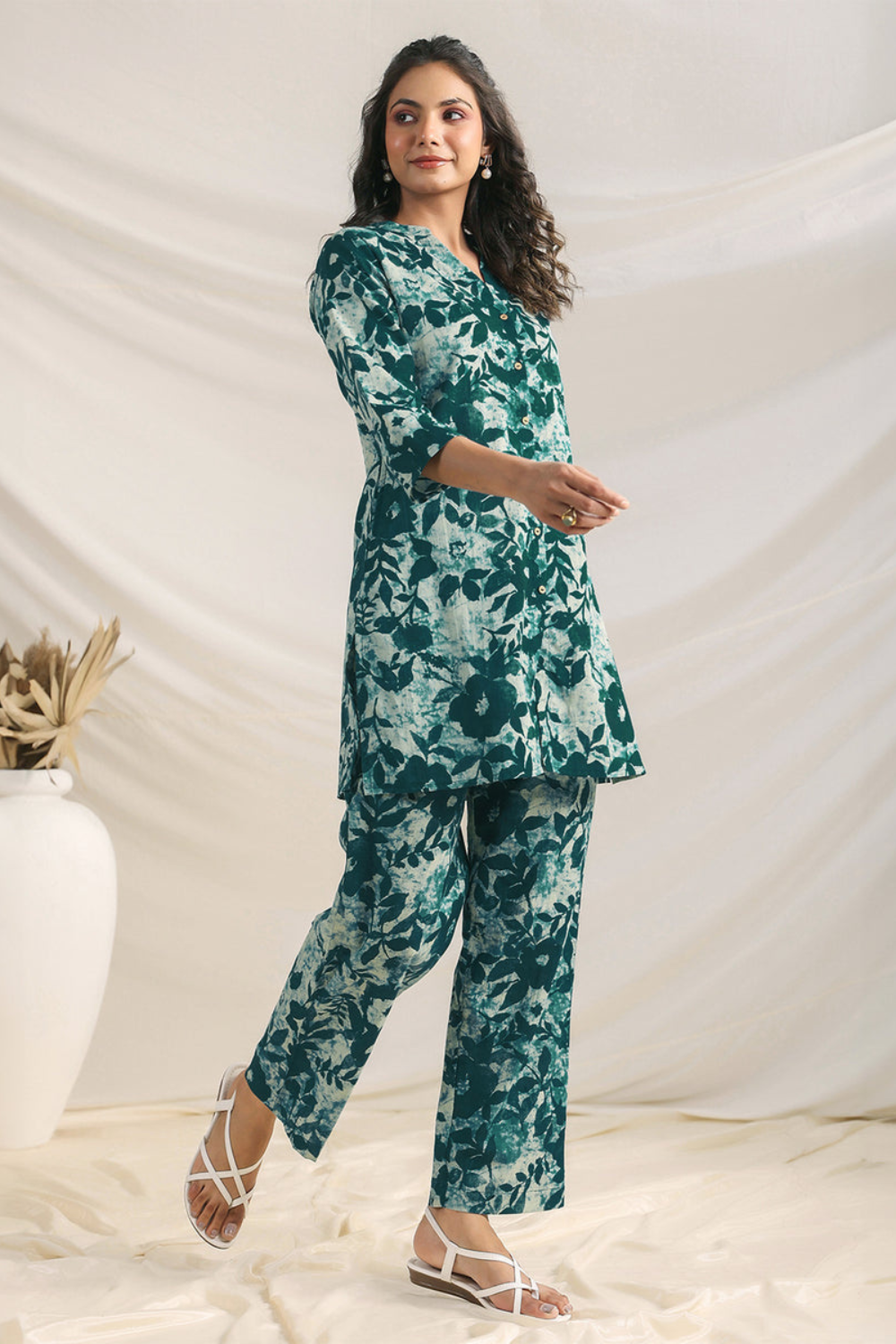 Pure Cotton Floral Printed A-line Co-ord Set