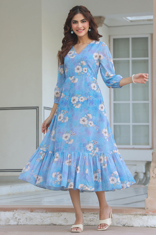 Georgette Floral Printed A-line Dress