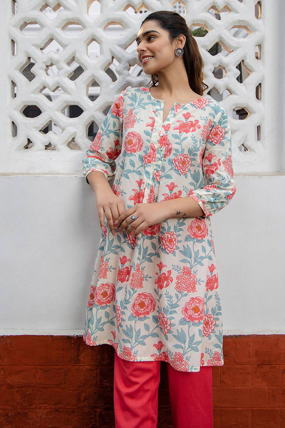 Pure Cotton Floral Printed A-Line Tunic