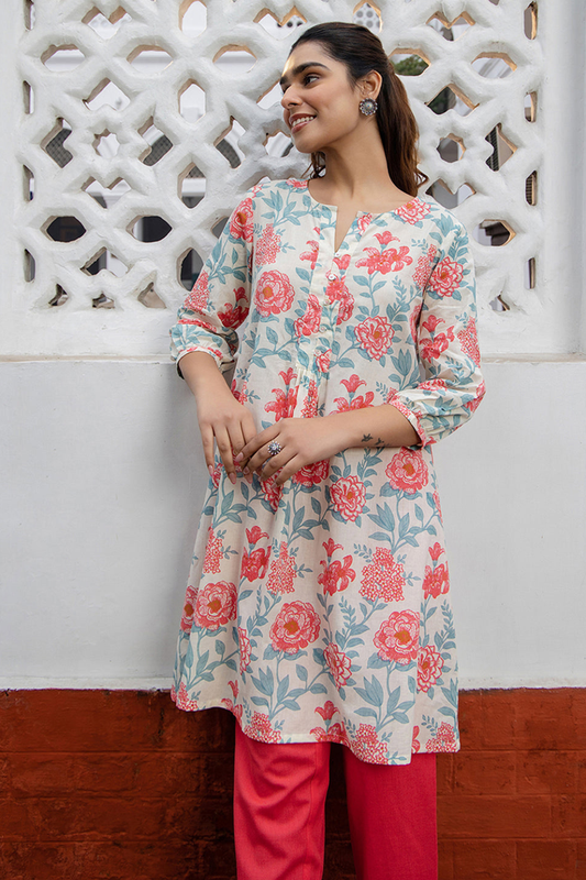 Pure Cotton Floral Printed A-Line Tunic