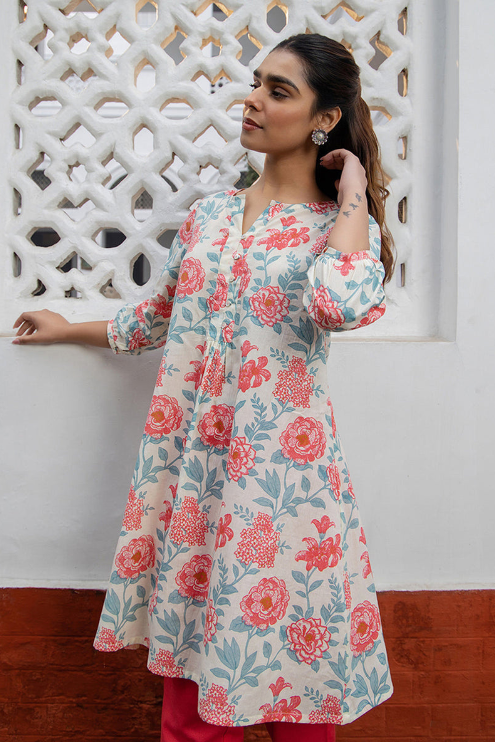 Pure Cotton Floral Printed A-Line Tunic