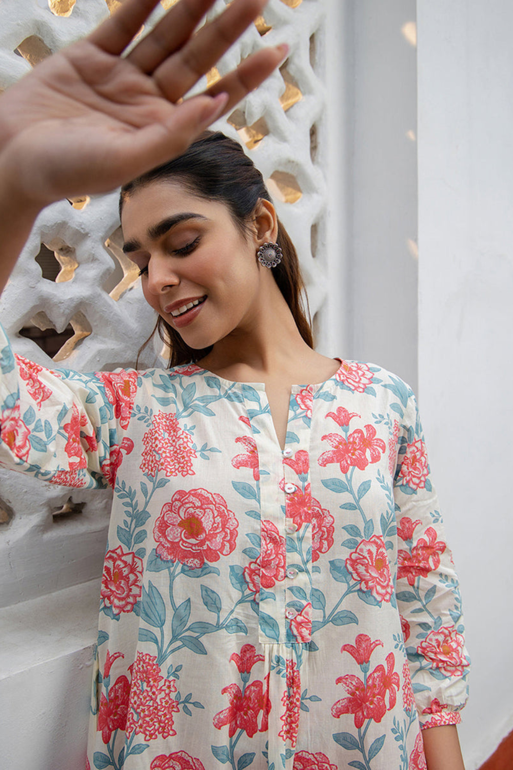 Pure Cotton Floral Printed A-Line Tunic