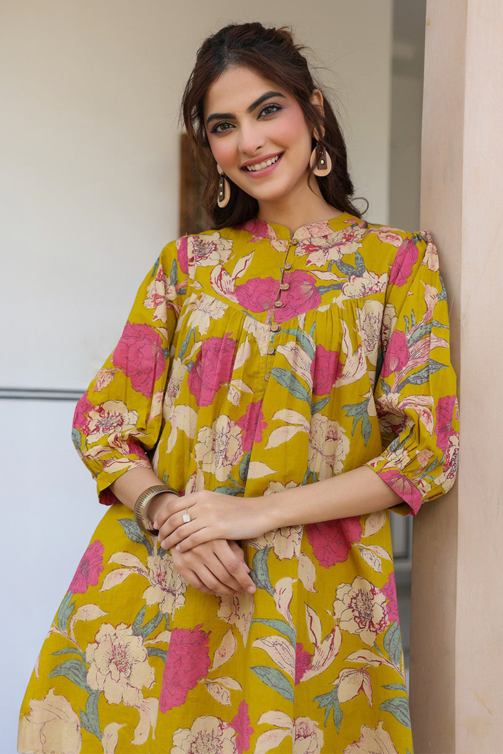 Cotton Tropical Gathered Tunic