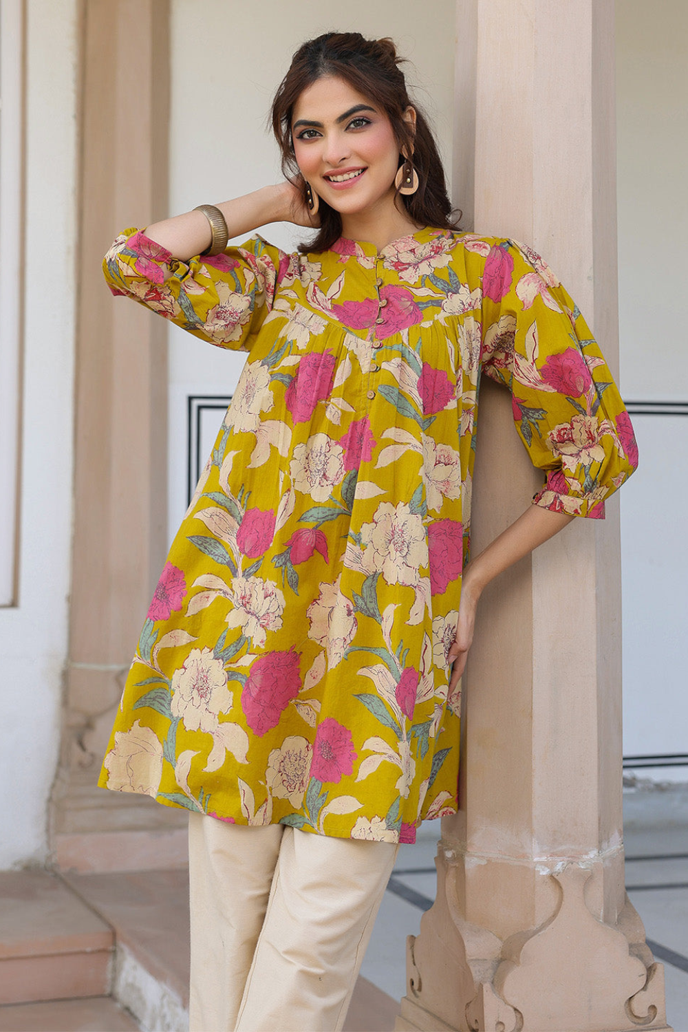 Cotton Tropical Gathered Tunic