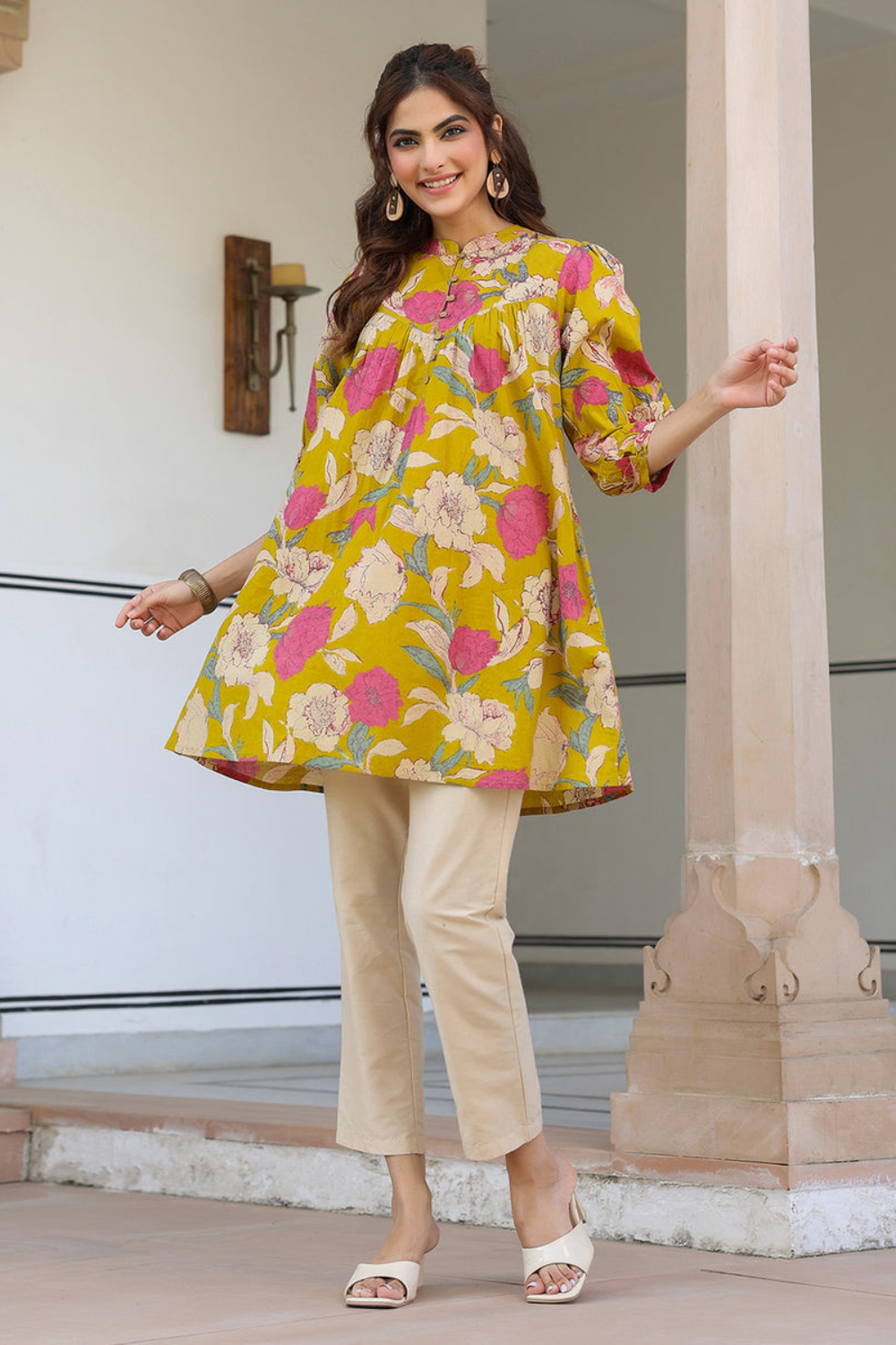 Cotton Tropical Gathered Tunic