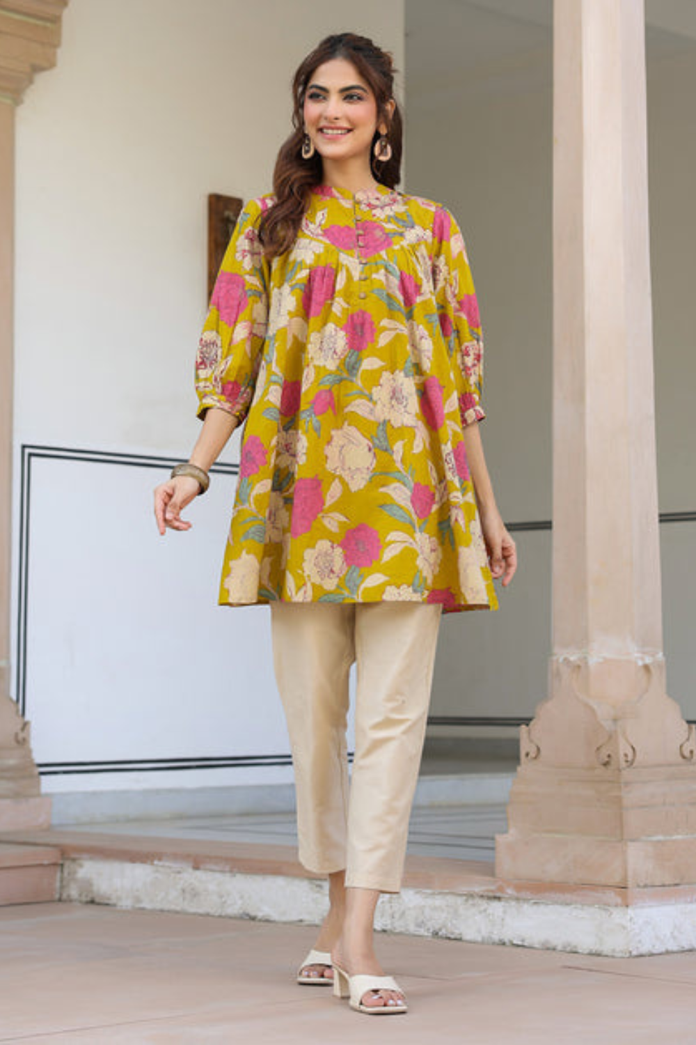 Cotton Tropical Gathered Tunic
