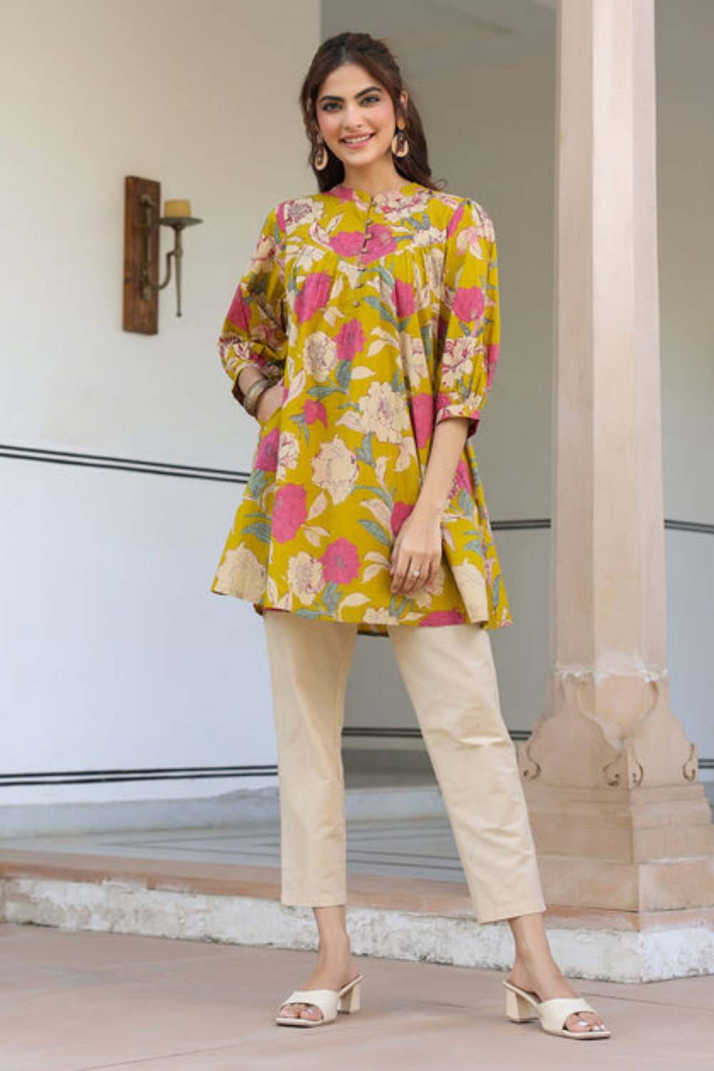 Cotton Tropical Gathered Tunic