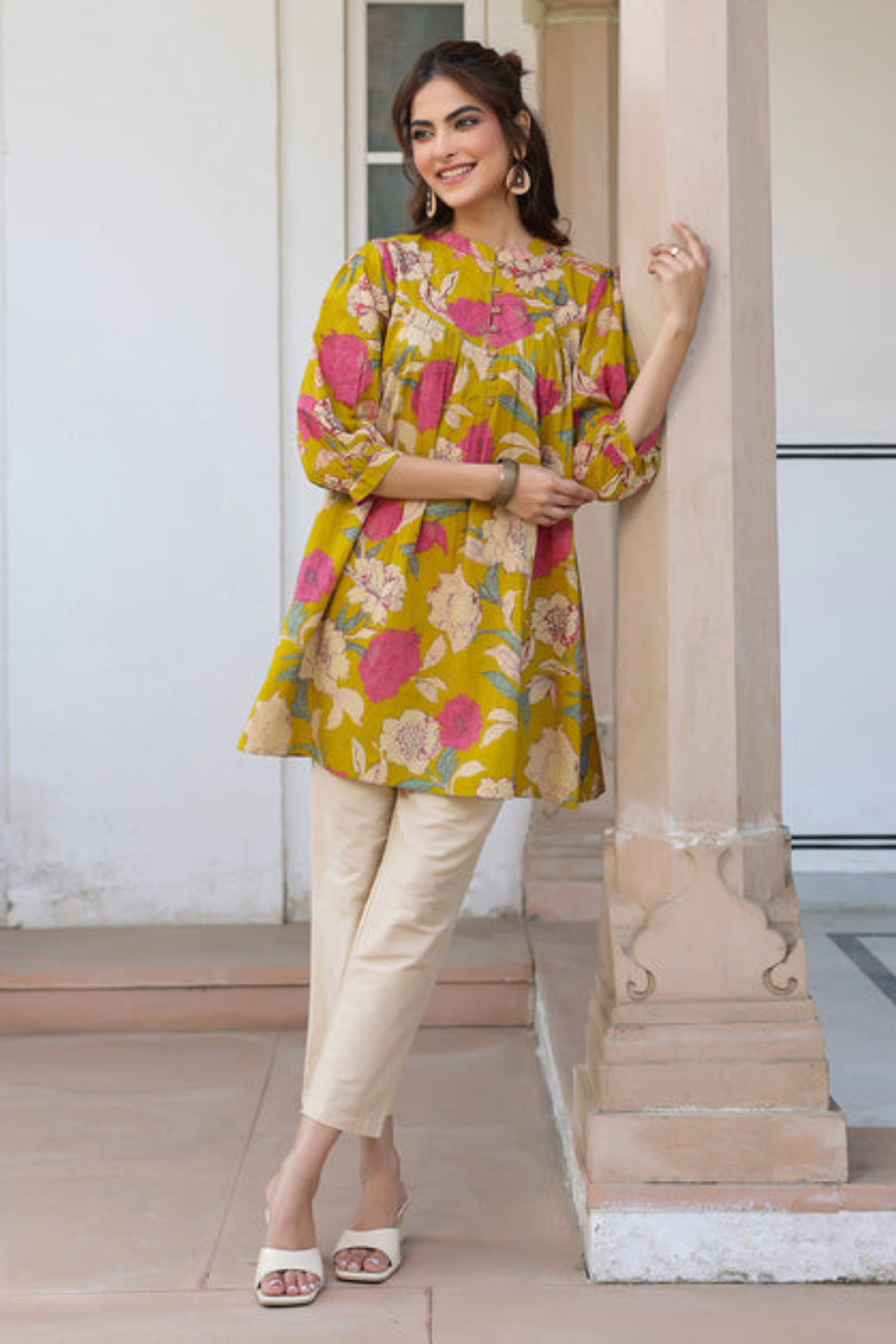 Cotton Tropical Gathered Tunic