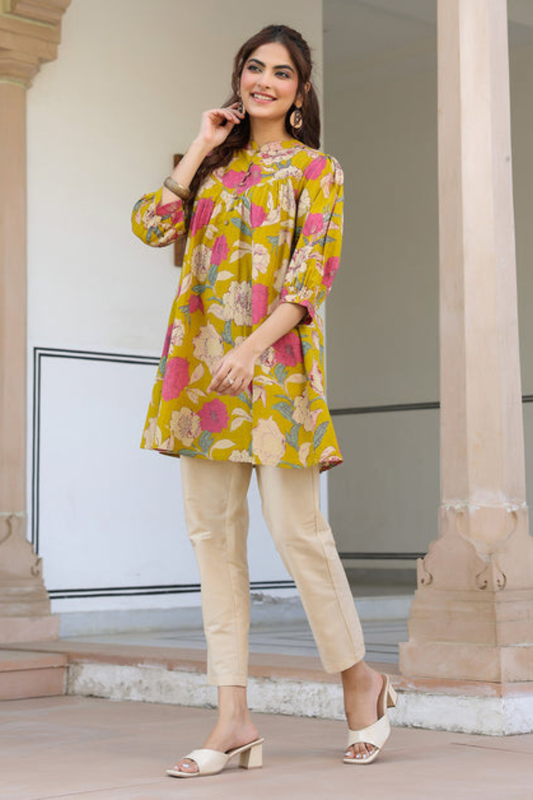 Cotton Tropical Gathered Tunic
