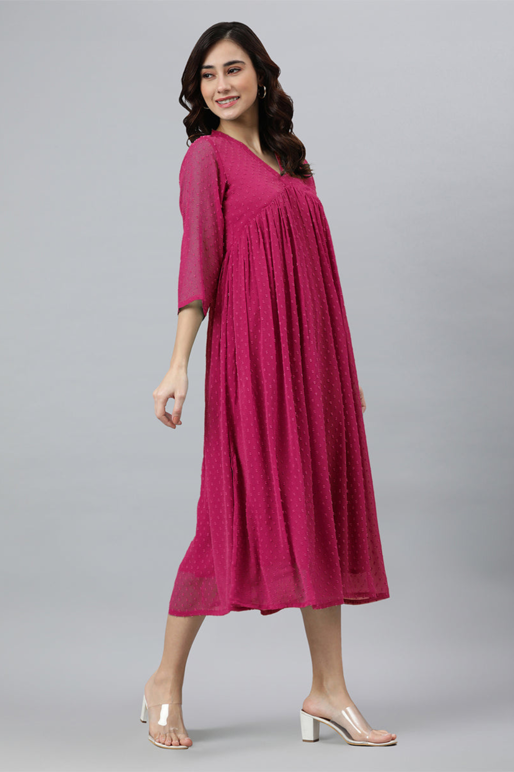Dobby Chiffon Self Design Flared Kurta