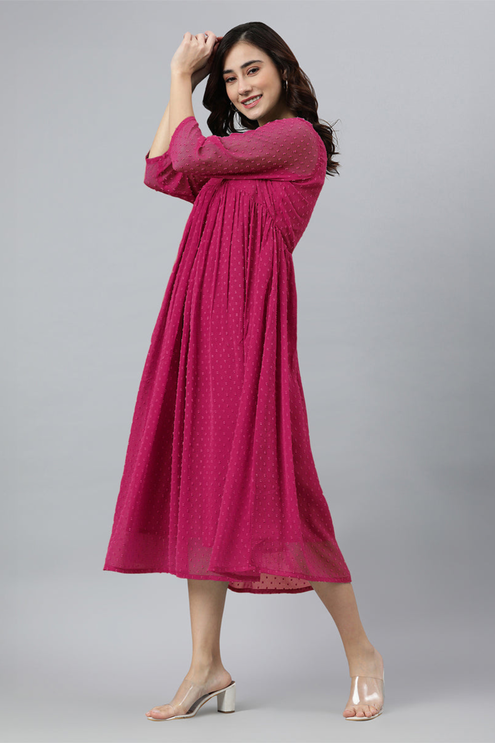 Dobby Chiffon Self Design Flared Kurta