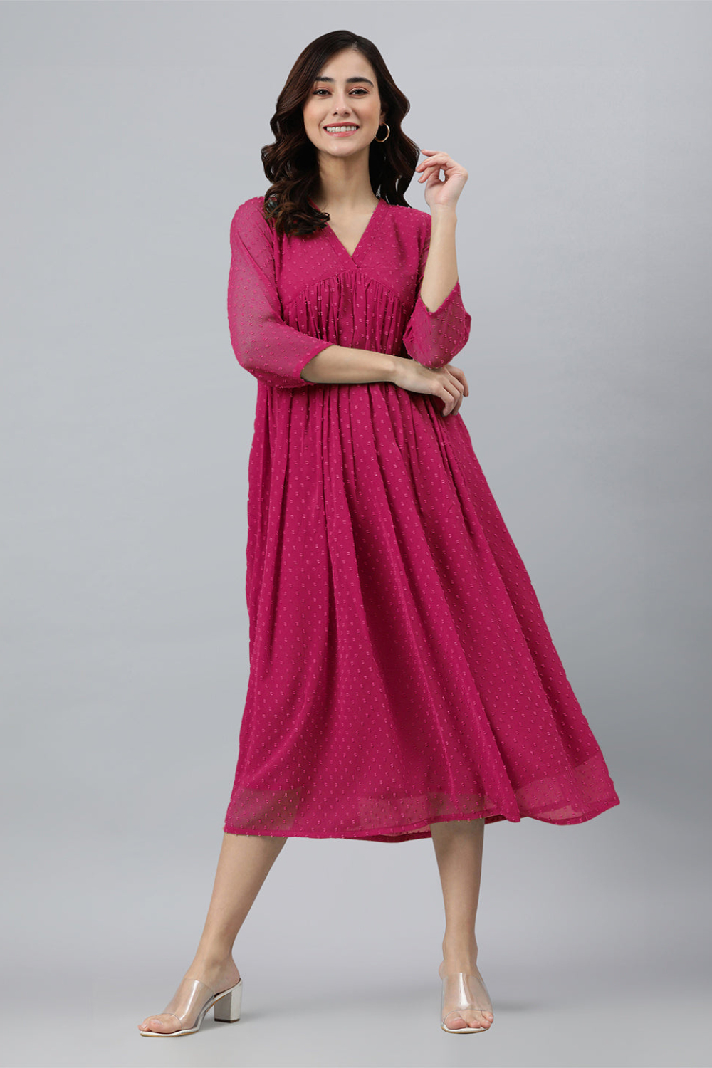 Dobby Chiffon Self Design Flared Kurta