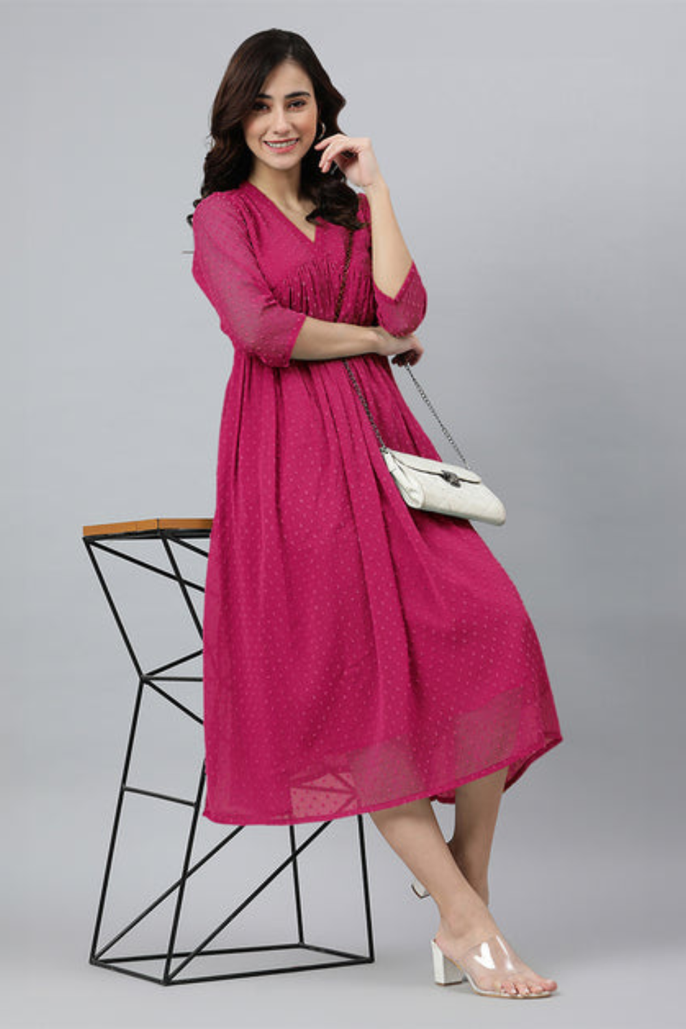 Dobby Chiffon Self Design Flared Kurta