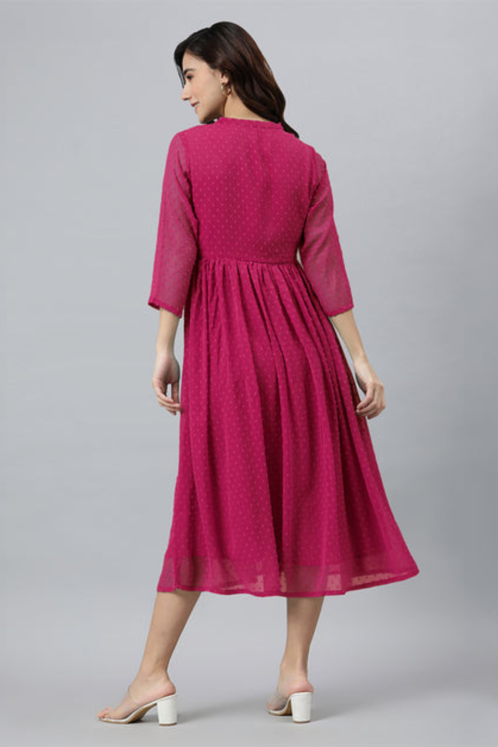 Dobby Chiffon Self Design Flared Kurta