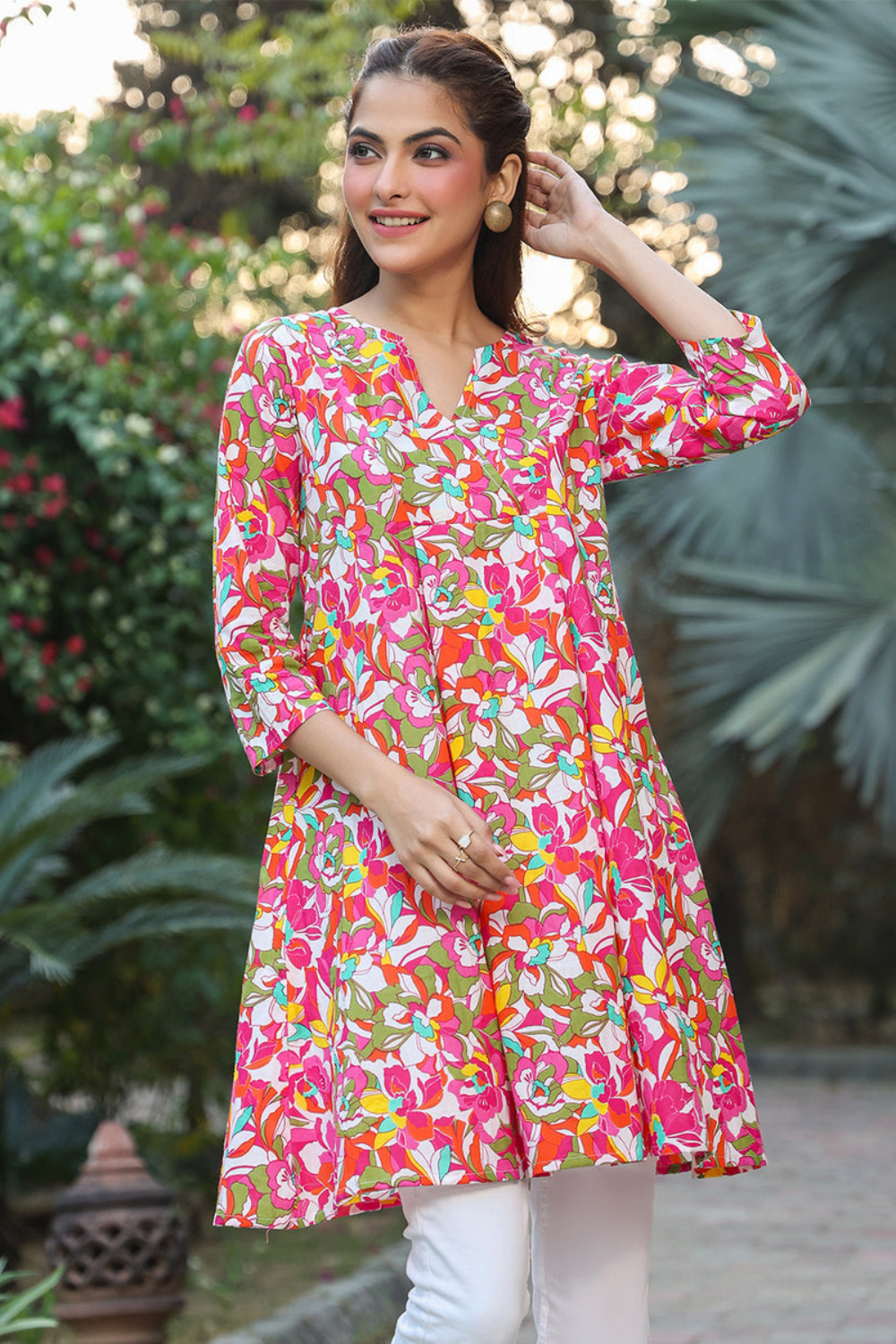 Multicolor Pure Cotton Floral Printed A-line Tunic