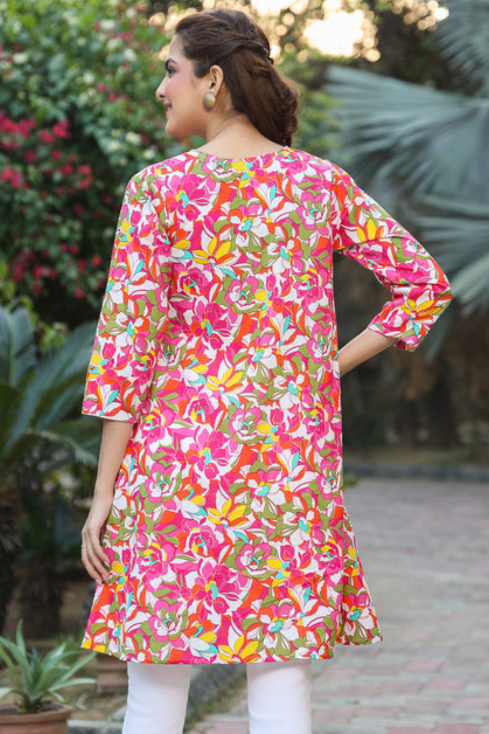 Multicolor Pure Cotton Floral Printed A-line Tunic