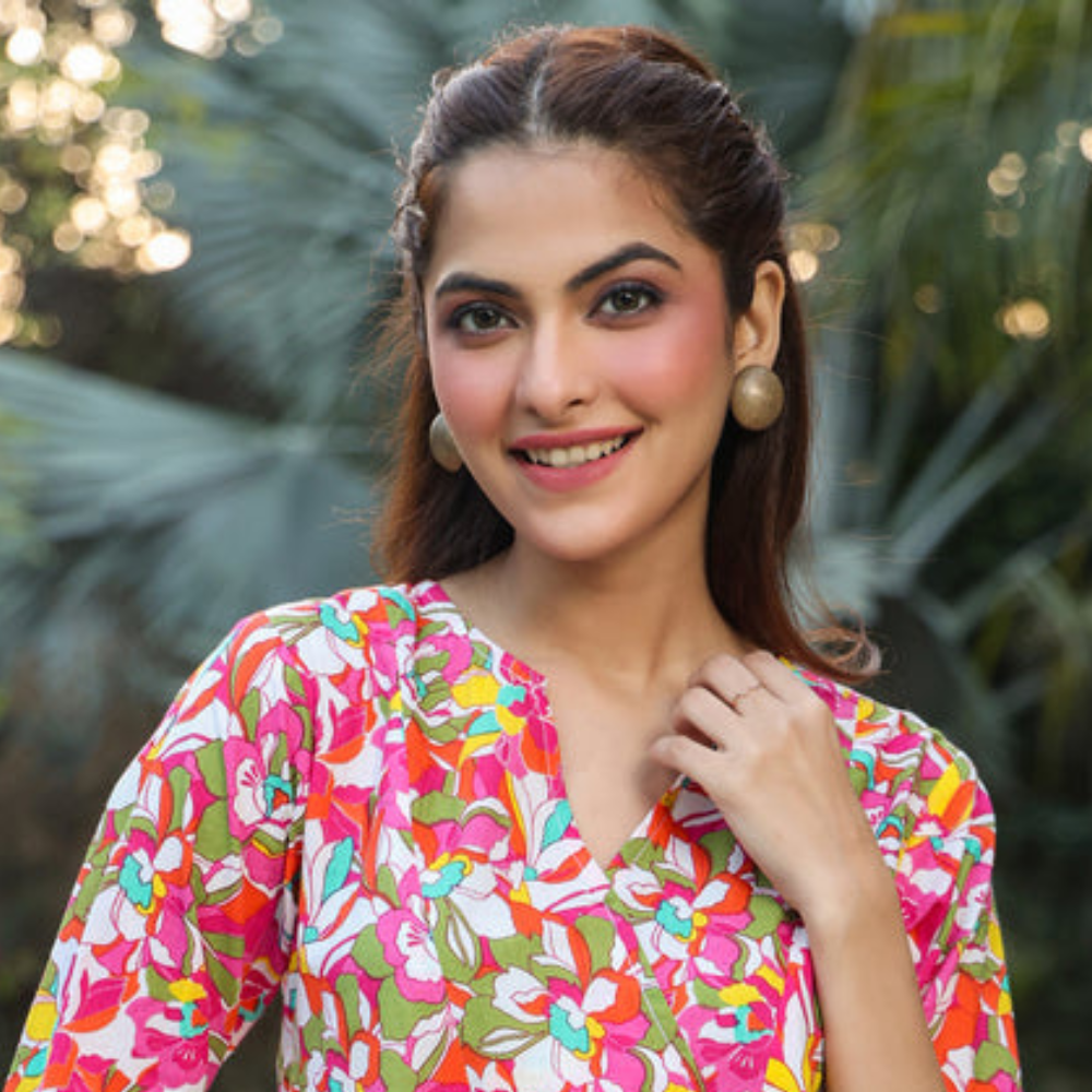 Multicolor Pure Cotton Floral Printed A-line Tunic