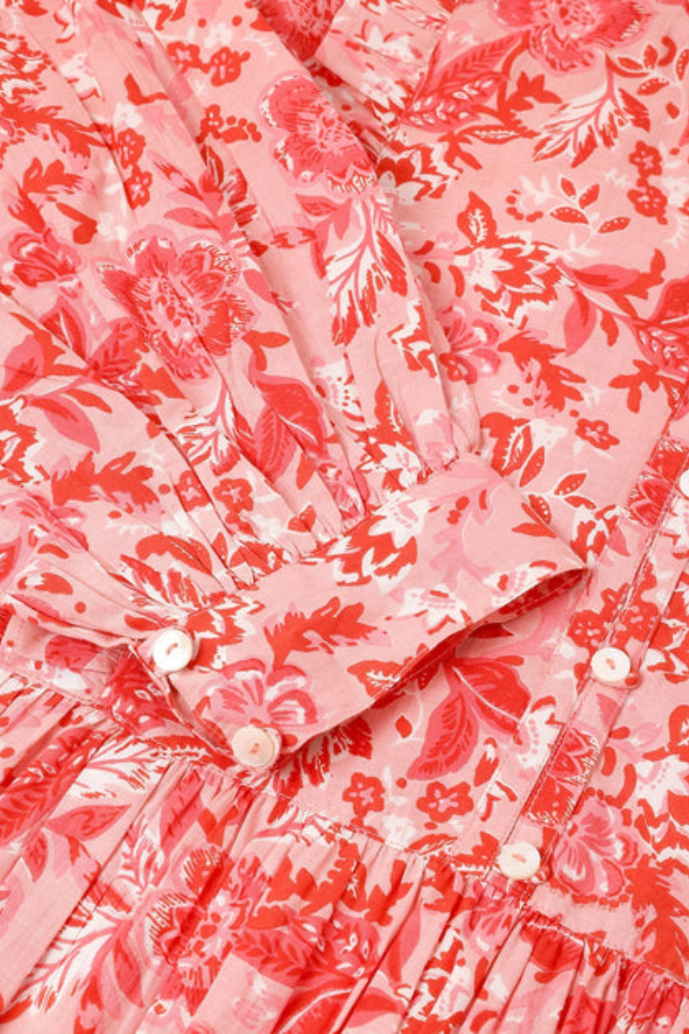 Plus Size Pink Pure Cotton Floral Printed Tiered Dress