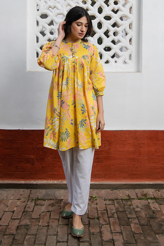 Cotton Tropical Gathered Tunic