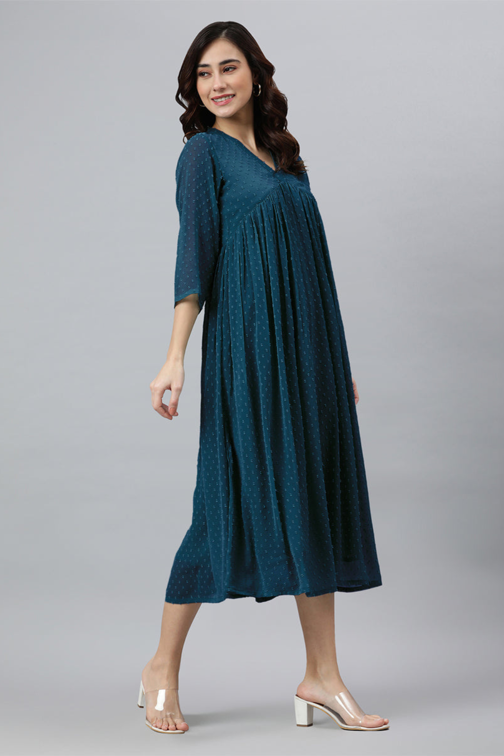 Dobby Chiffon Self Design Flared Kurta