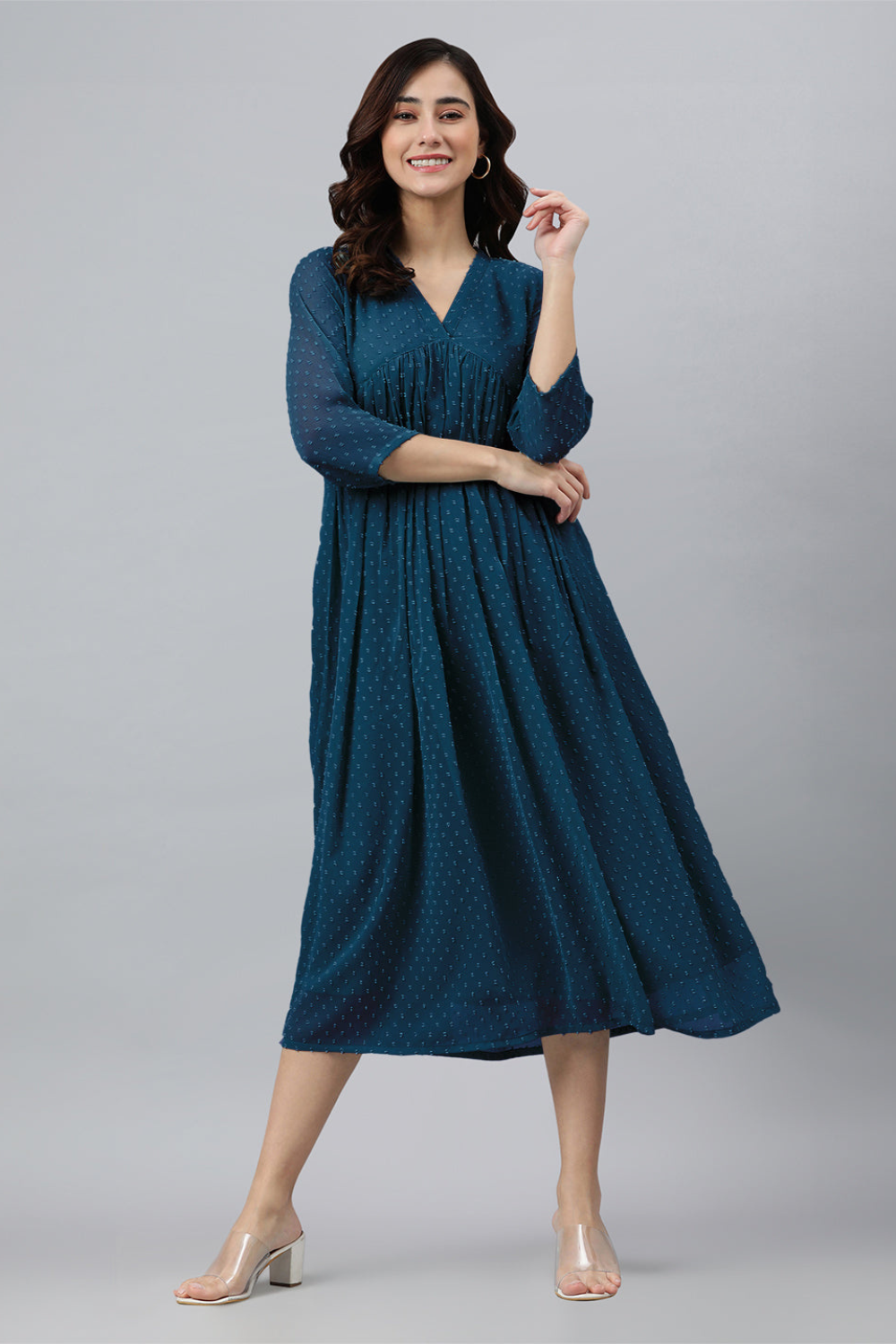 Dobby Chiffon Self Design Flared Kurta