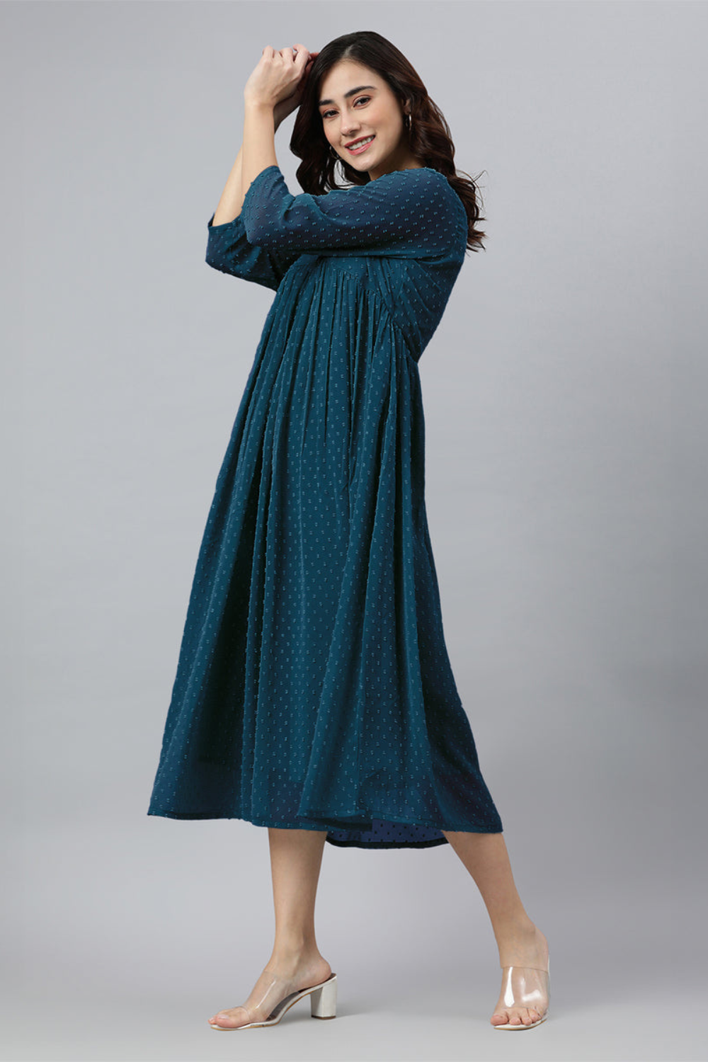 Dobby Chiffon Self Design Flared Kurta