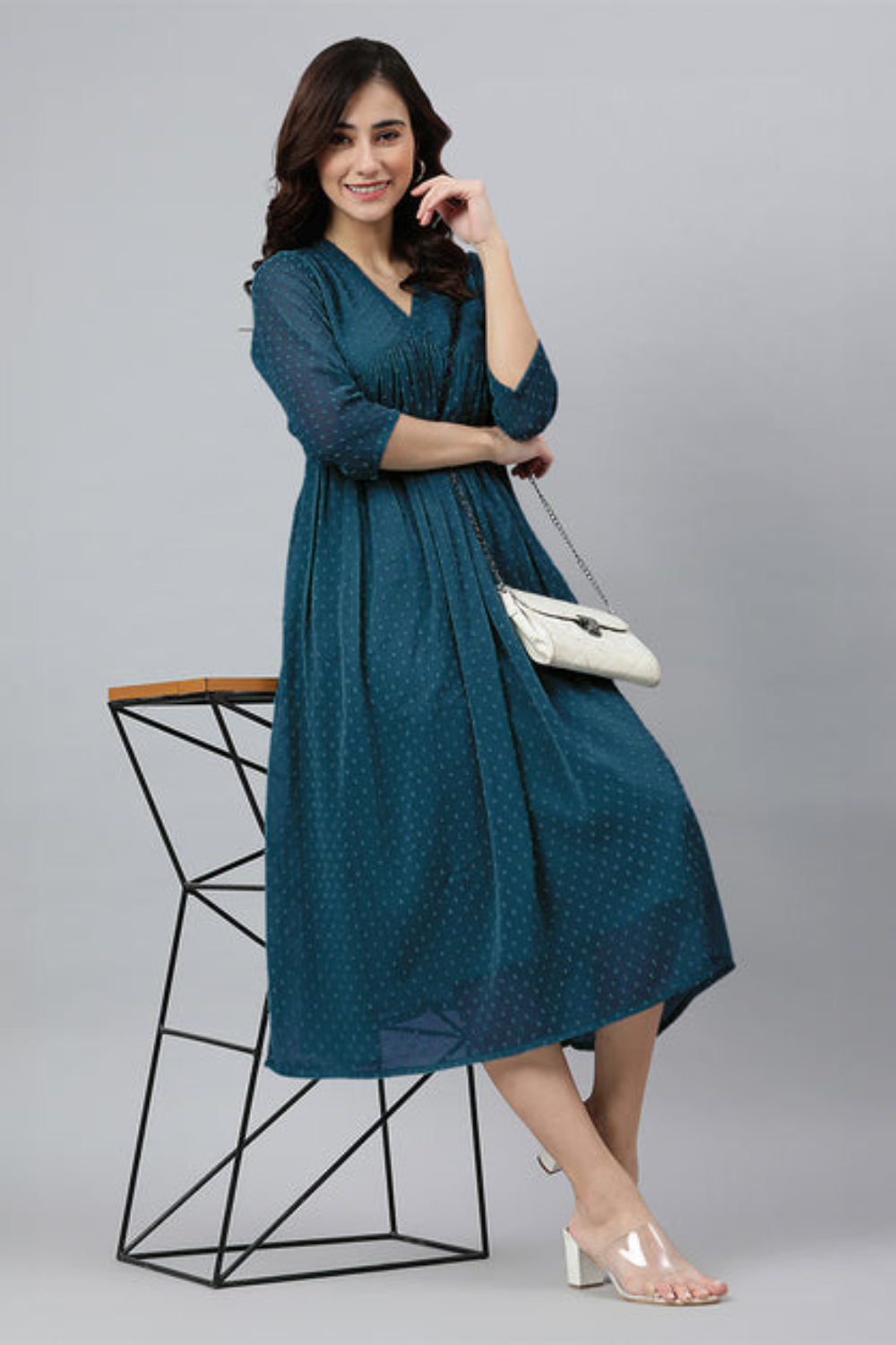 Dobby Chiffon Self Design Flared Kurta