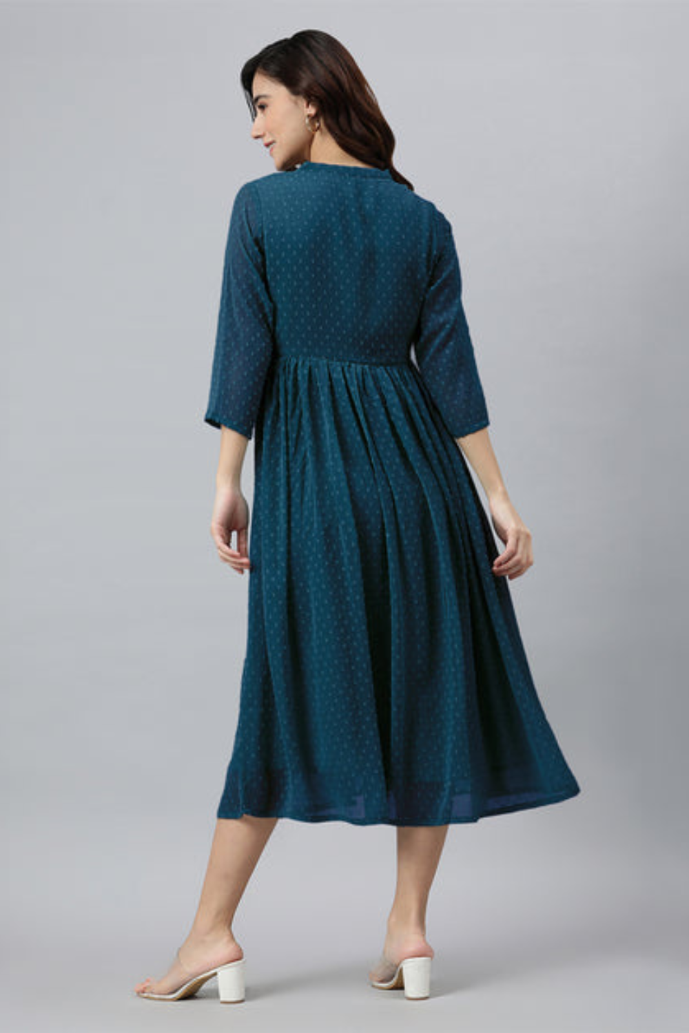 Dobby Chiffon Self Design Flared Kurta